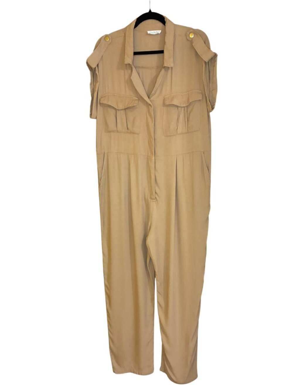 Jolie & Joy Women's XL Tan Utility Jumpsuit Fall Safari Chic Cargo Military